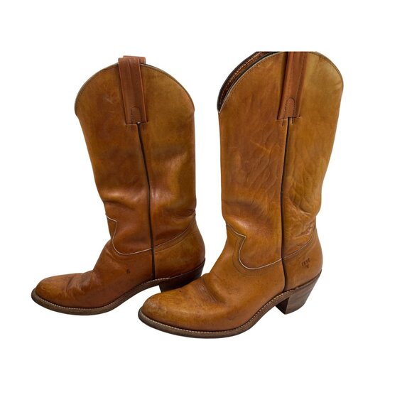 Vintage Frye Leather Cowboy Boots Tan Brown Western Style Womens Size 10.5D - Picture 1 of 8